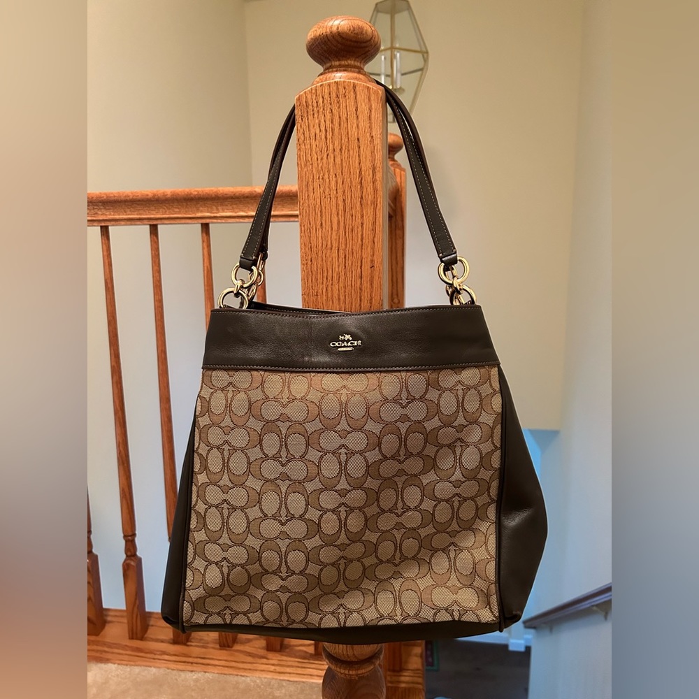 Coach Signature Jacquard Lexy Shoulder Bag, EUC